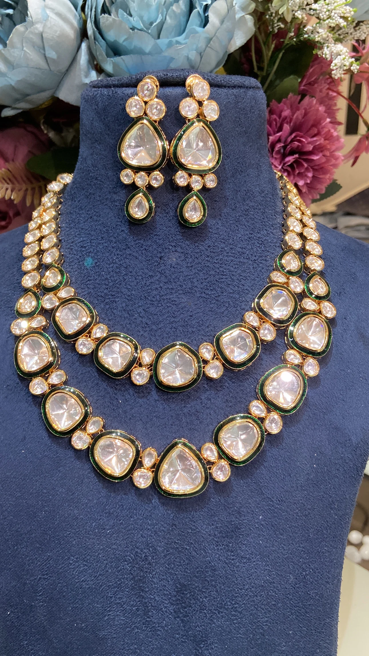 2 Liner Festive evergreen meena kundan polki necklace set