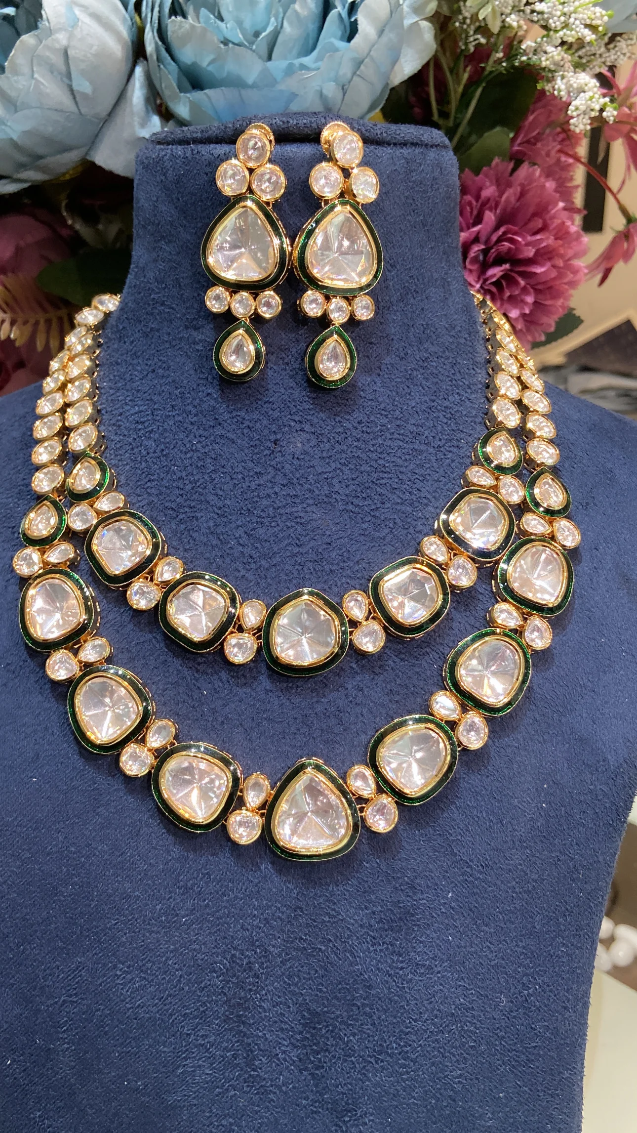 2 Liner Festive evergreen meena kundan polki necklace set - Image 2