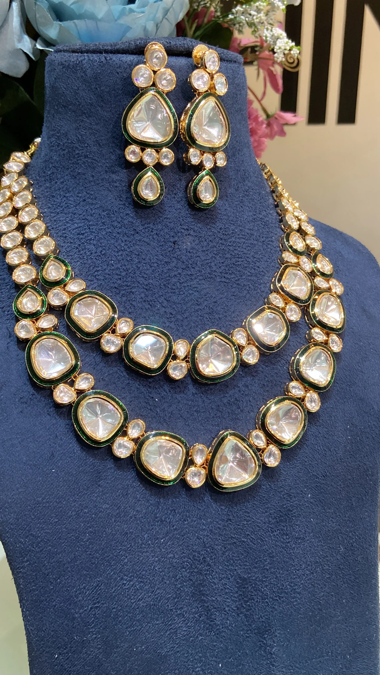 2 Liner Festive evergreen meena kundan polki necklace set - Image 3