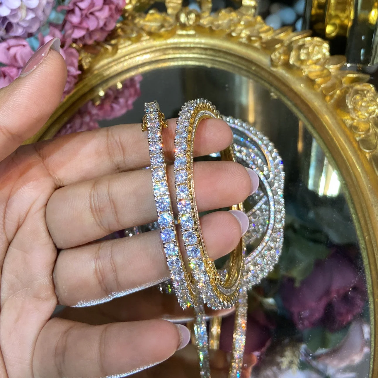 25 pointer OPENABLE DIAMOND Solitaire Bangles - 1 PAIR - (WITH LOCK) πͺ
