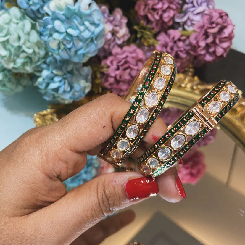 Adbhut Moissanite Polki Bangles (pair) OPENABLE 🪄