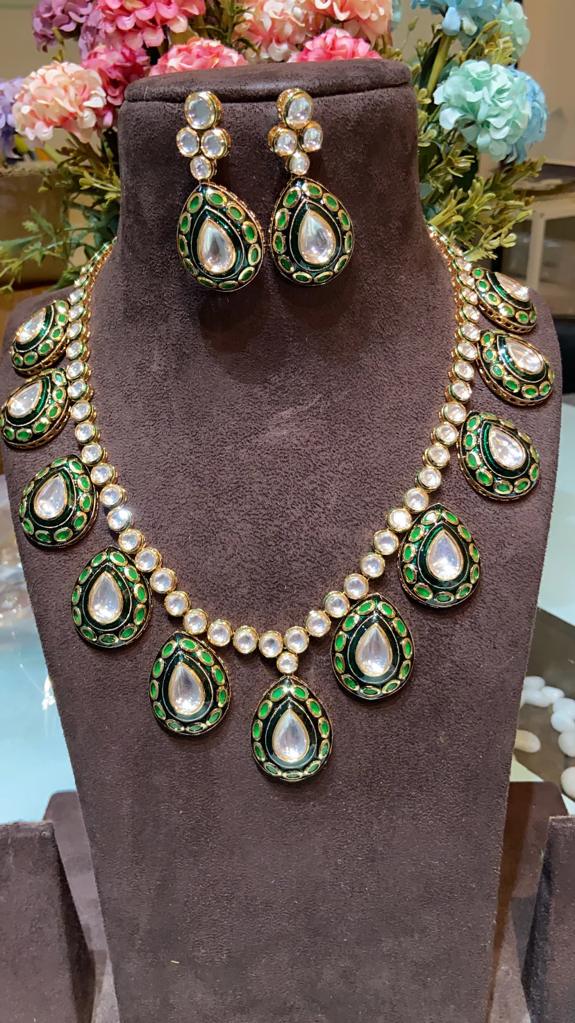 AMEYA LONG POLKI GREEN MEENAKRI SET - Image 3