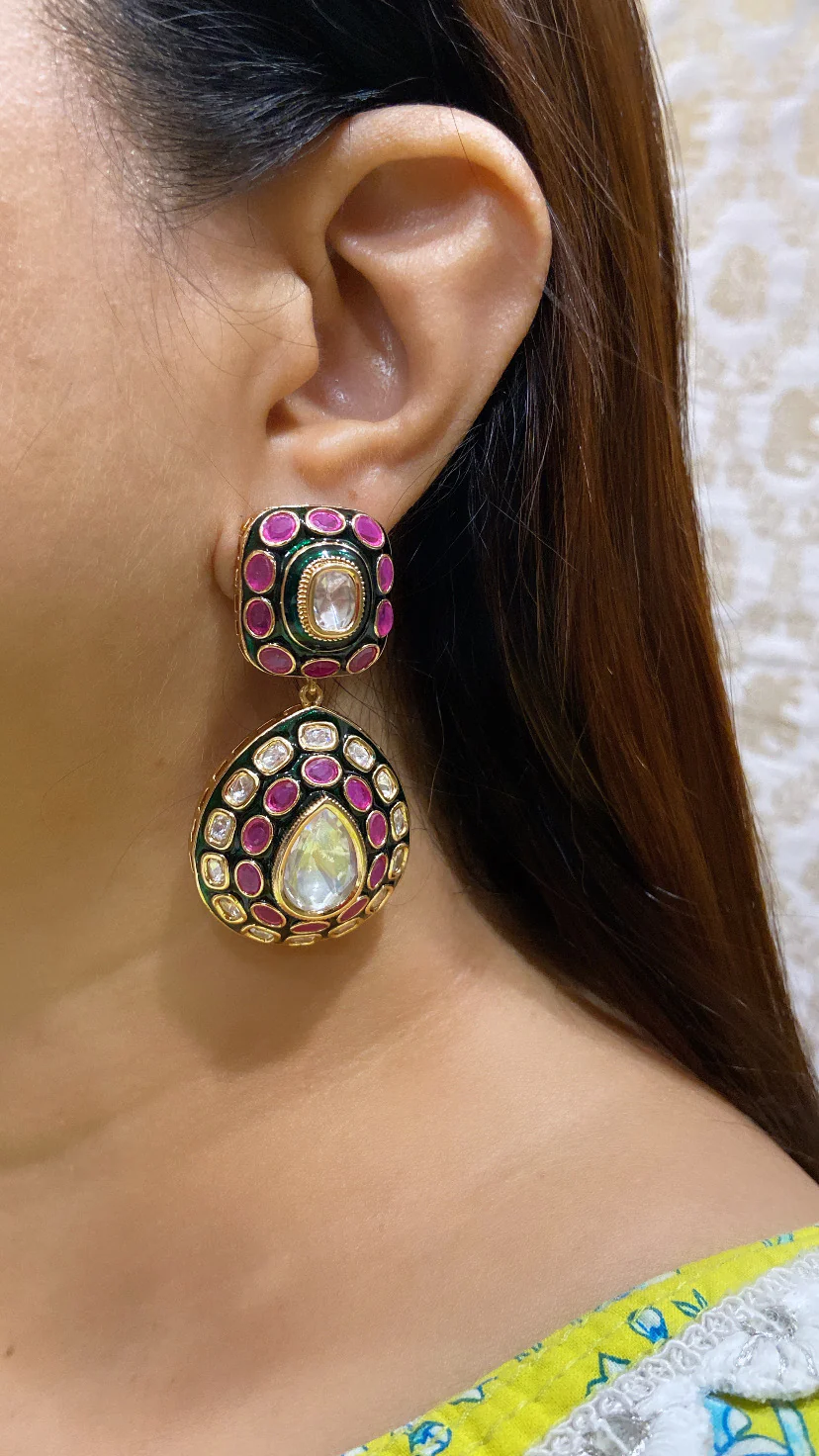 ANAMIKA MEENAKARI MOISSANITE POLKI EARRINGS - Image 2