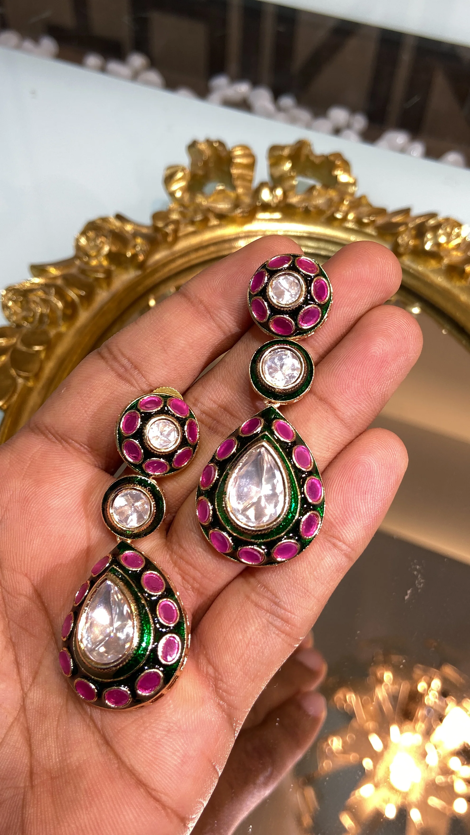 ANMOL MEENAKARI MOISSANITE POLKI EARRINGS - Image 2