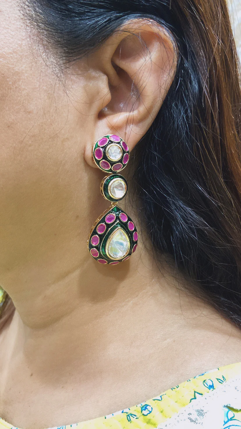 ANMOL MEENAKARI MOISSANITE POLKI EARRINGS - Image 3