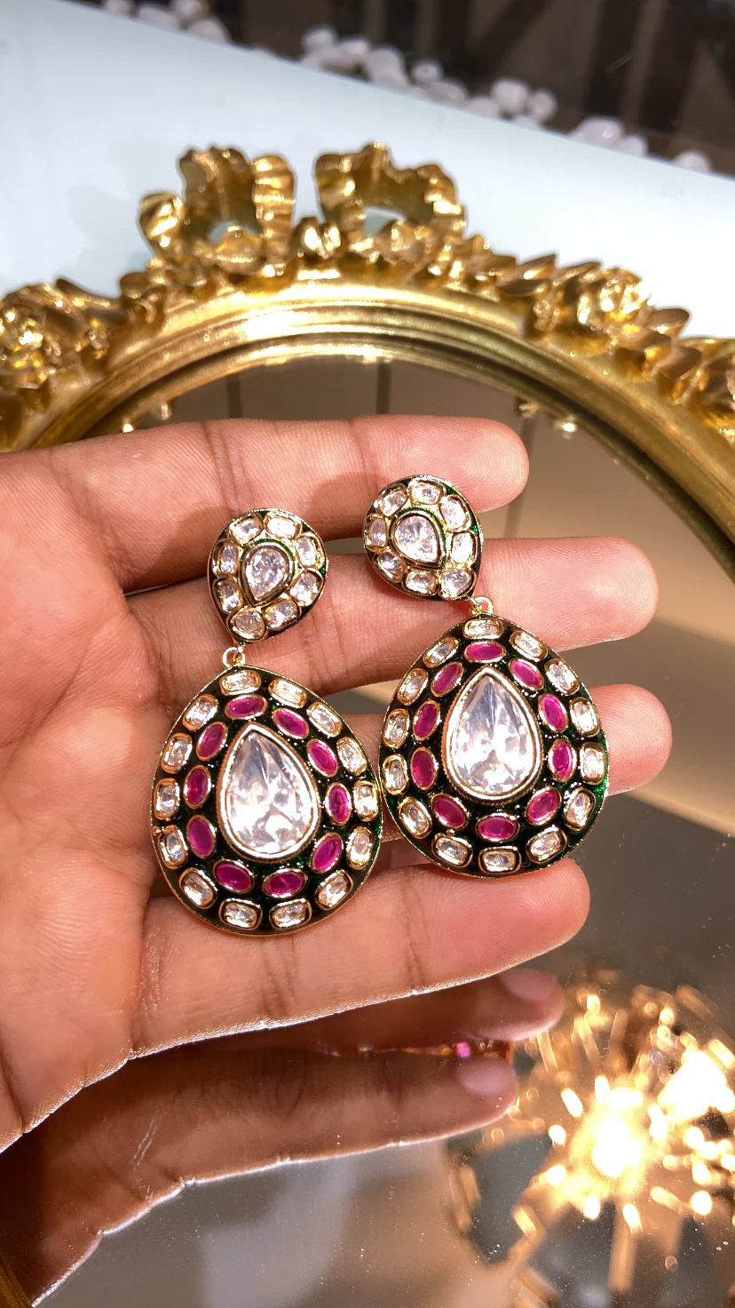ATHIYA MEENAKARI MOISSANITE POLKI EARRINGS
