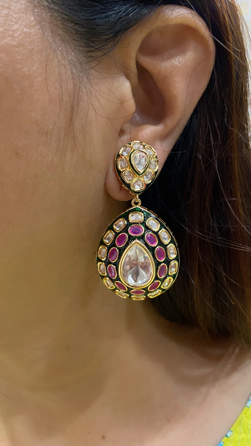 ATHIYA MEENAKARI MOISSANITE POLKI EARRINGS - Image 2