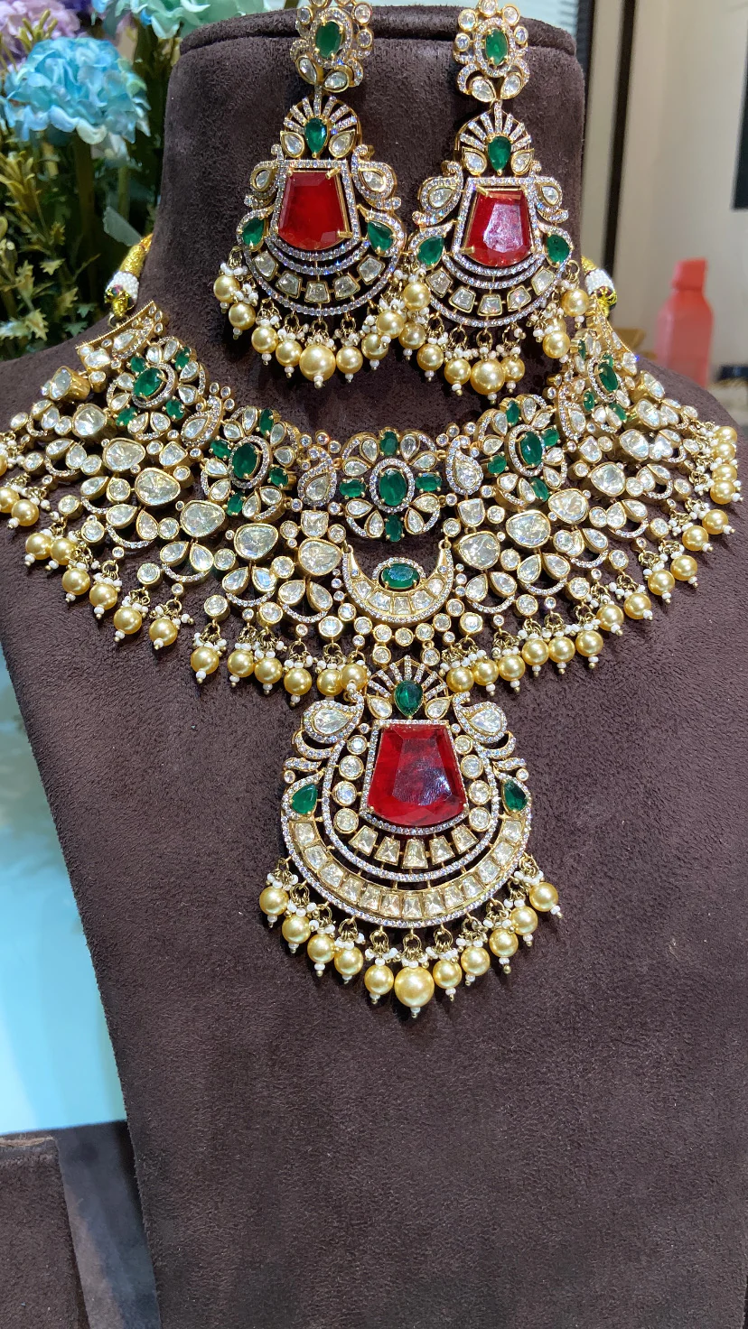 BRIDAL MOISSANITE POLKI EMERALD CHOKER SET - Image 3