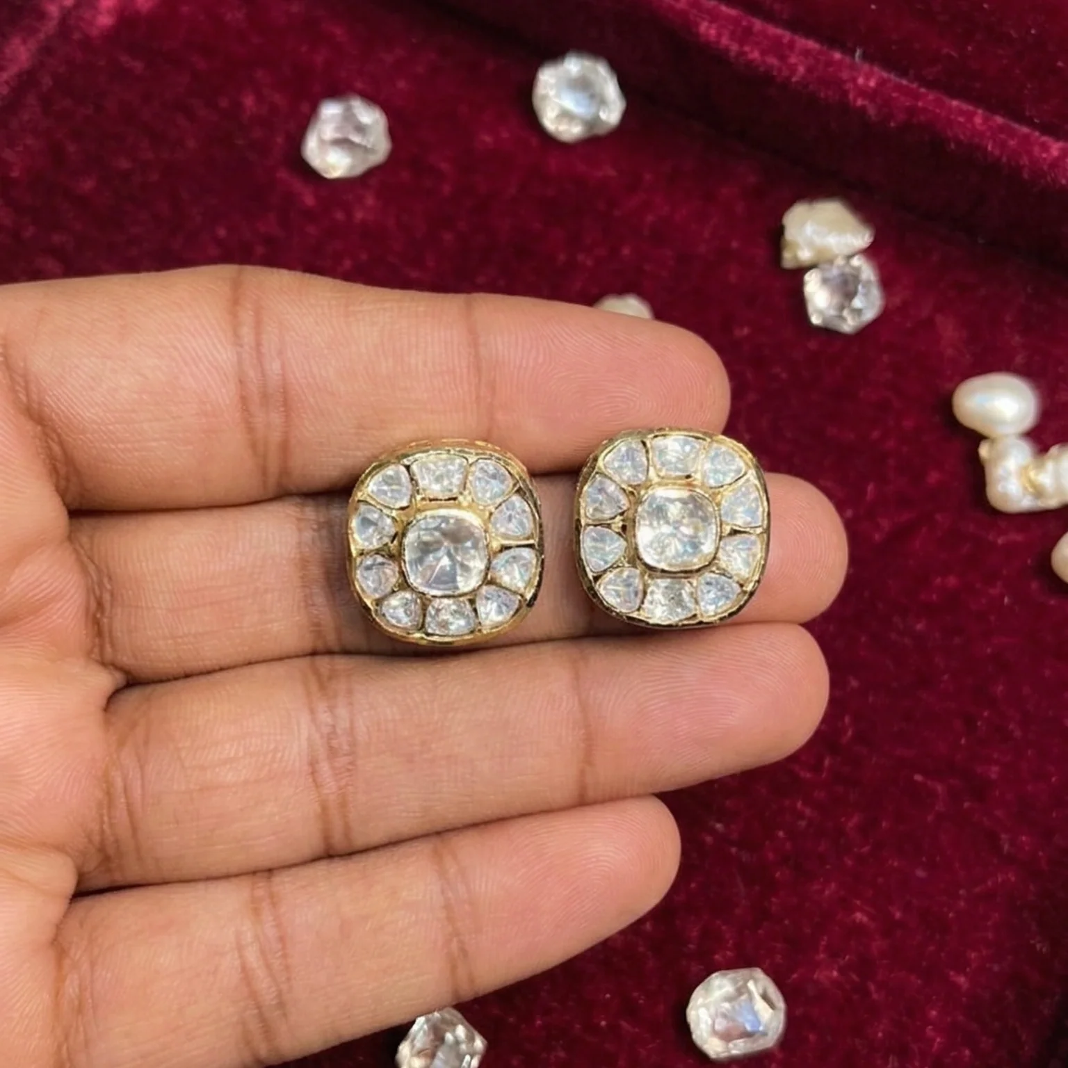 Classic Square Polki Studs