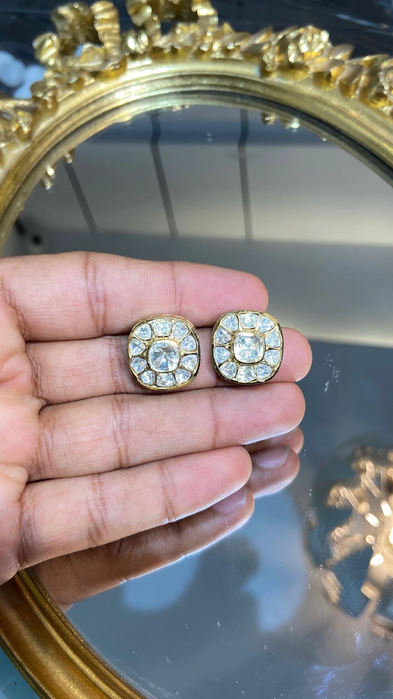 Classic Square Polki Studs - Image 2