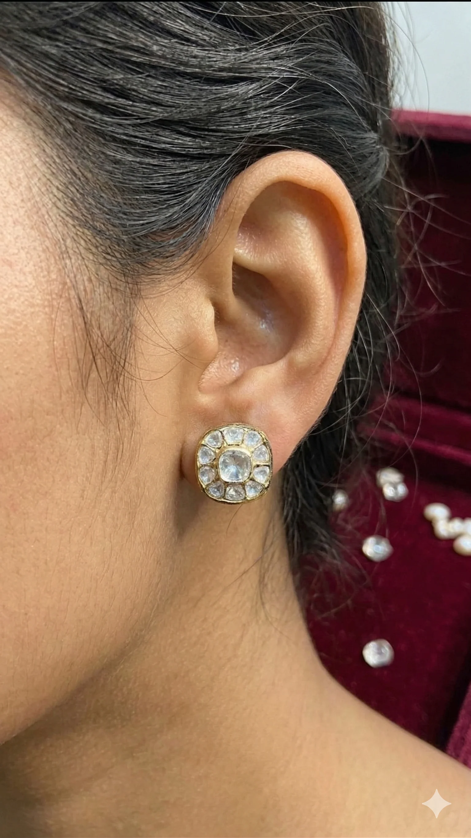 Classic Square Polki Studs - Image 3