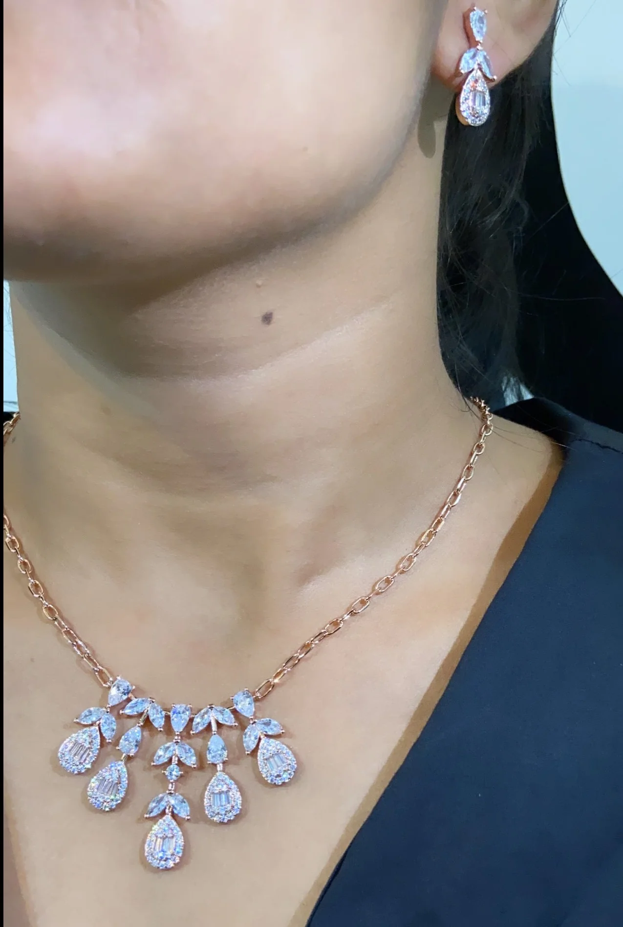 Cluster Drop Necklace + earring - Image 3