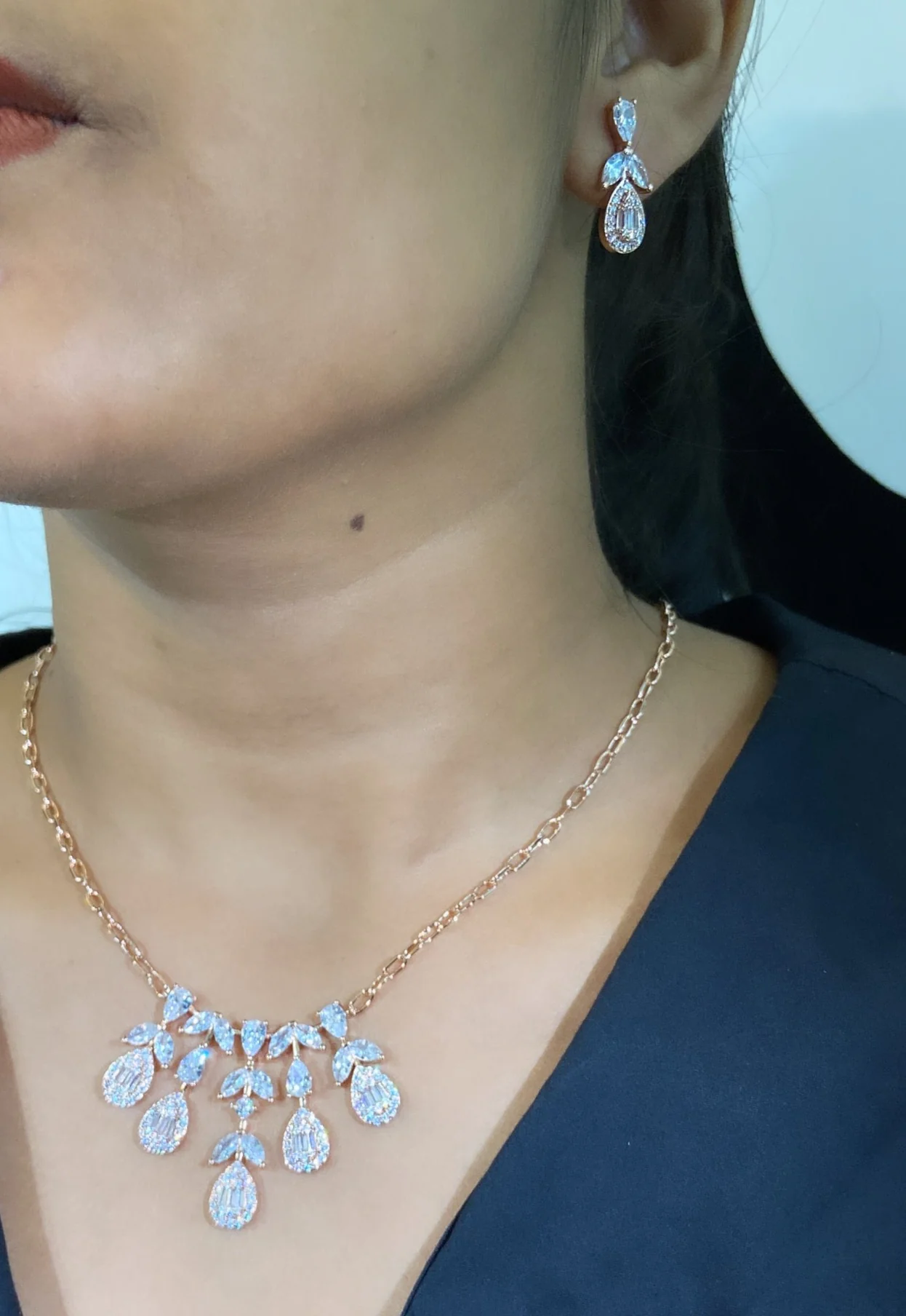 Cluster Drop Necklace + earring - Image 5