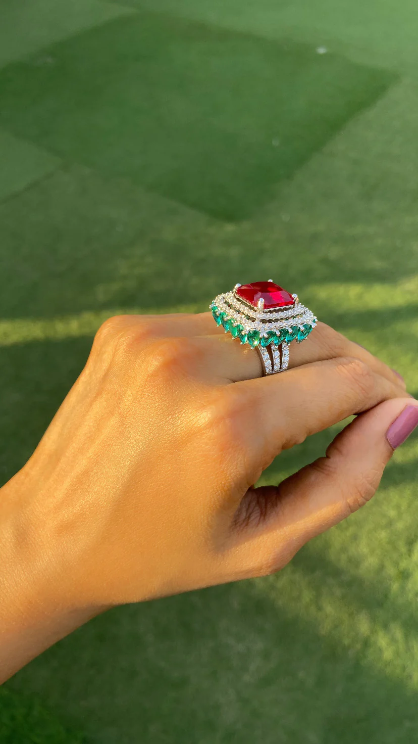 Coloured Drop cocktail Ring (Adjustable) π - Image 11