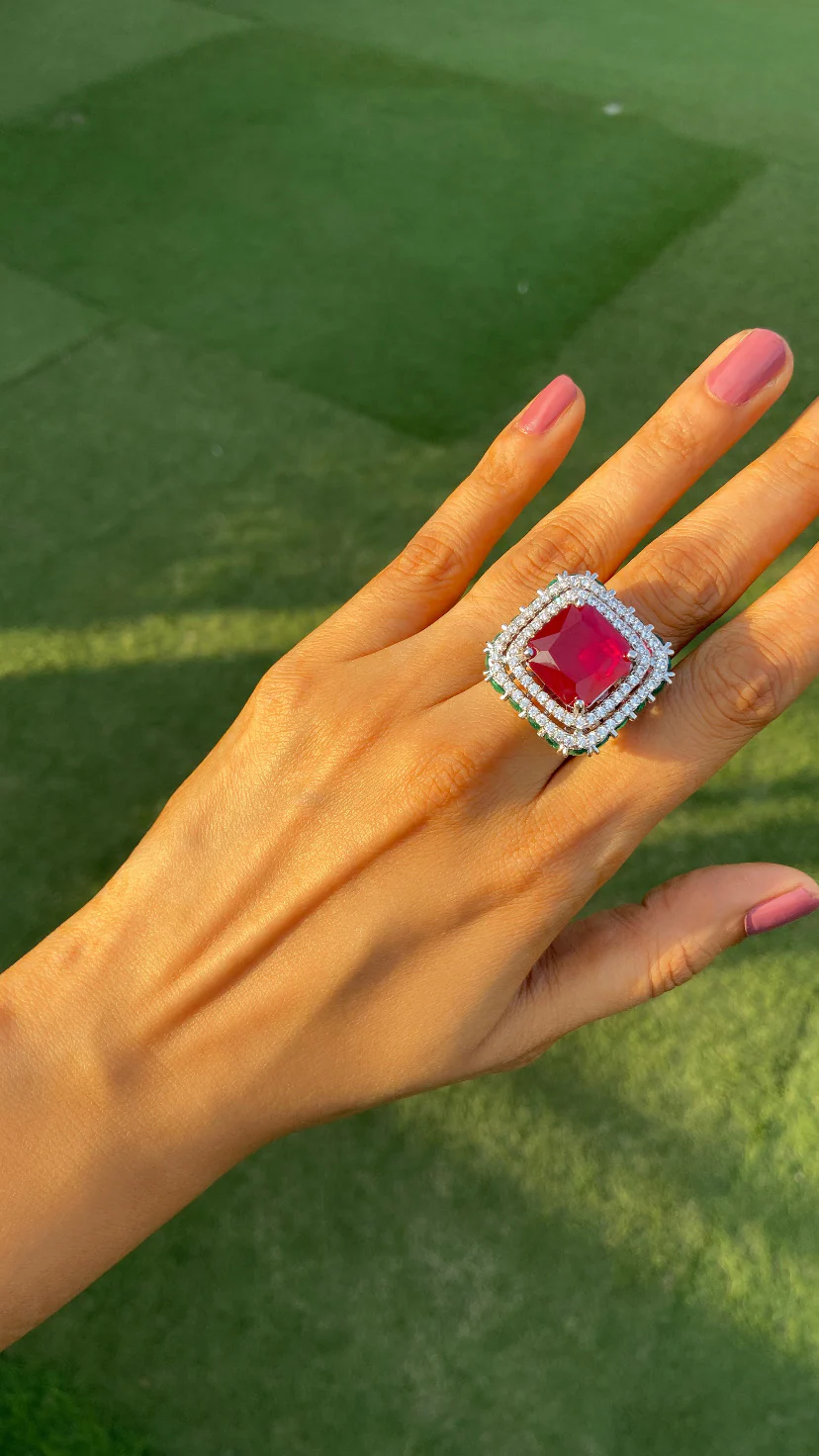 Coloured Drop cocktail Ring (Adjustable) π - Image 2