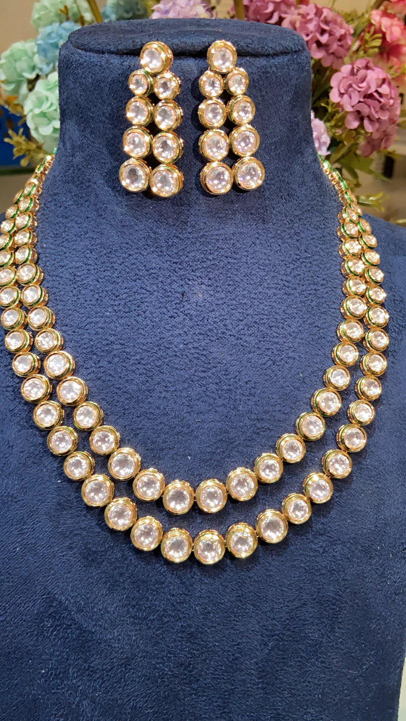 2 Liner round Festive kundan polki necklace set - Image 2