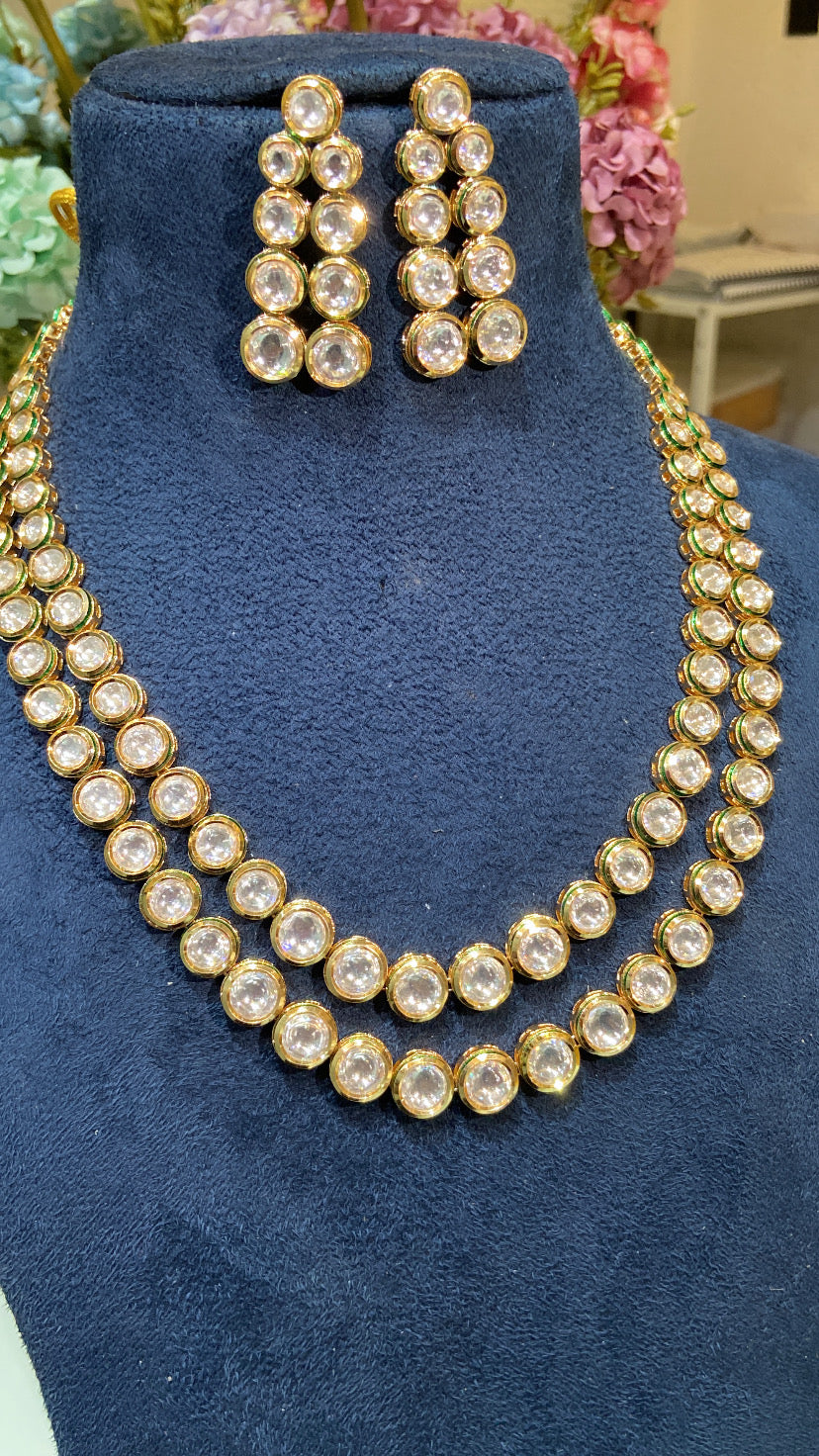 2 Liner round Festive kundan polki necklace set - Image 3