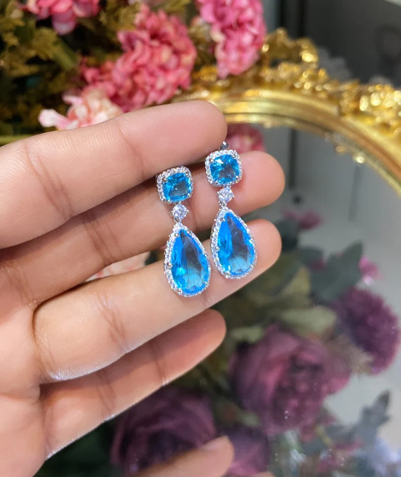 Cushion tear drop sparkly colour earrings π - Image 5