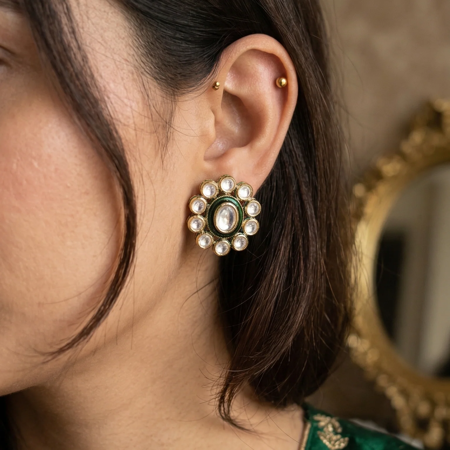 Daisy Green Enamel Studs - Image 2