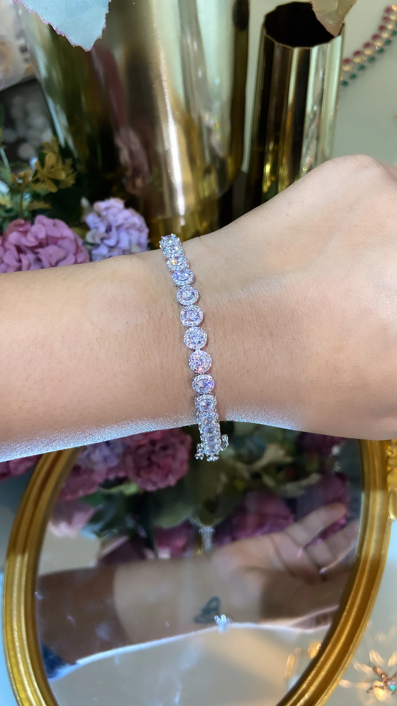 Delicate Round halo tennis bracelet