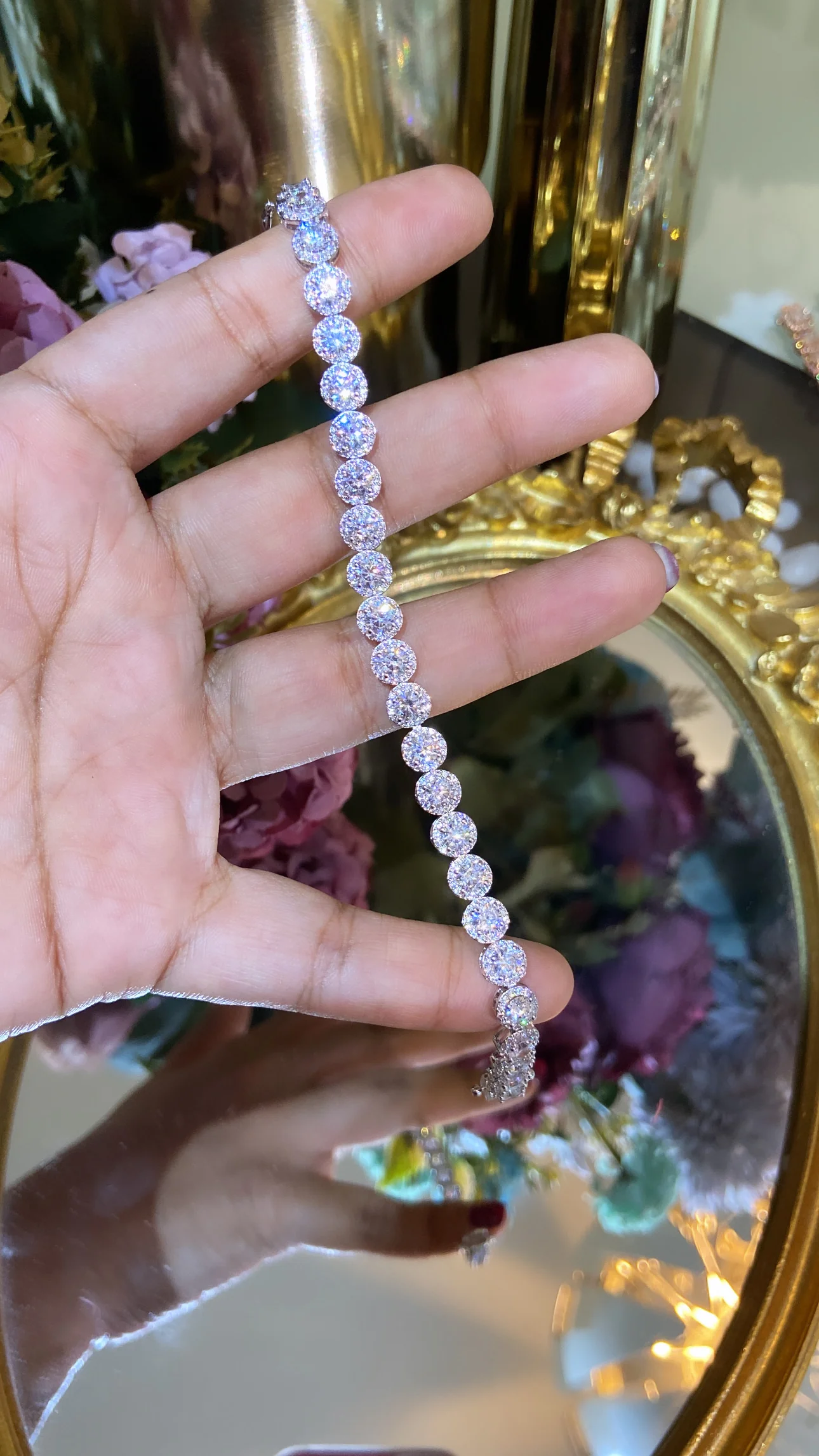Delicate Round halo tennis bracelet - Image 2