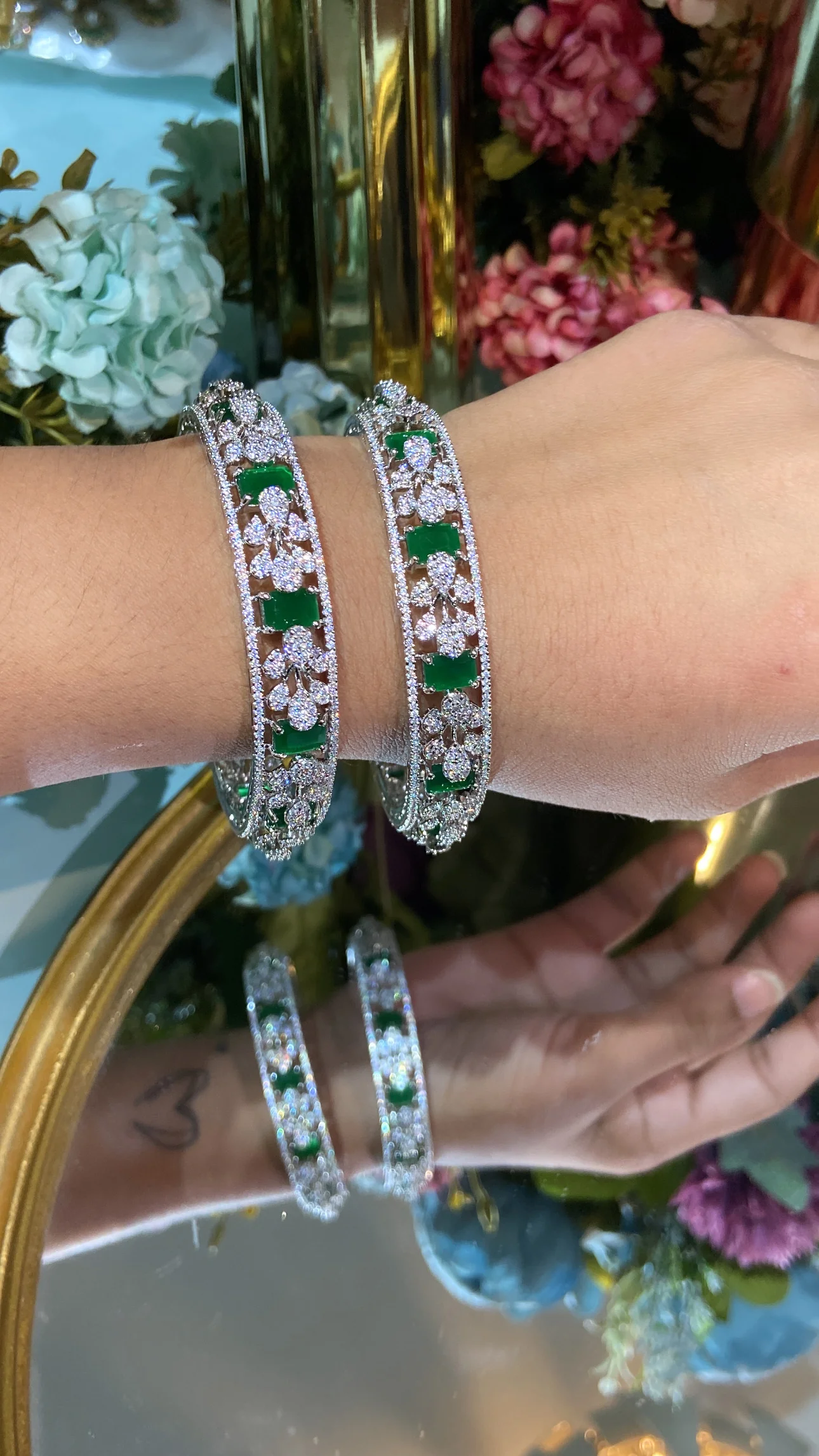 Festive Designer Diamond colour stone Bangles - PAIR (NOT OPENABLE) - Image 3