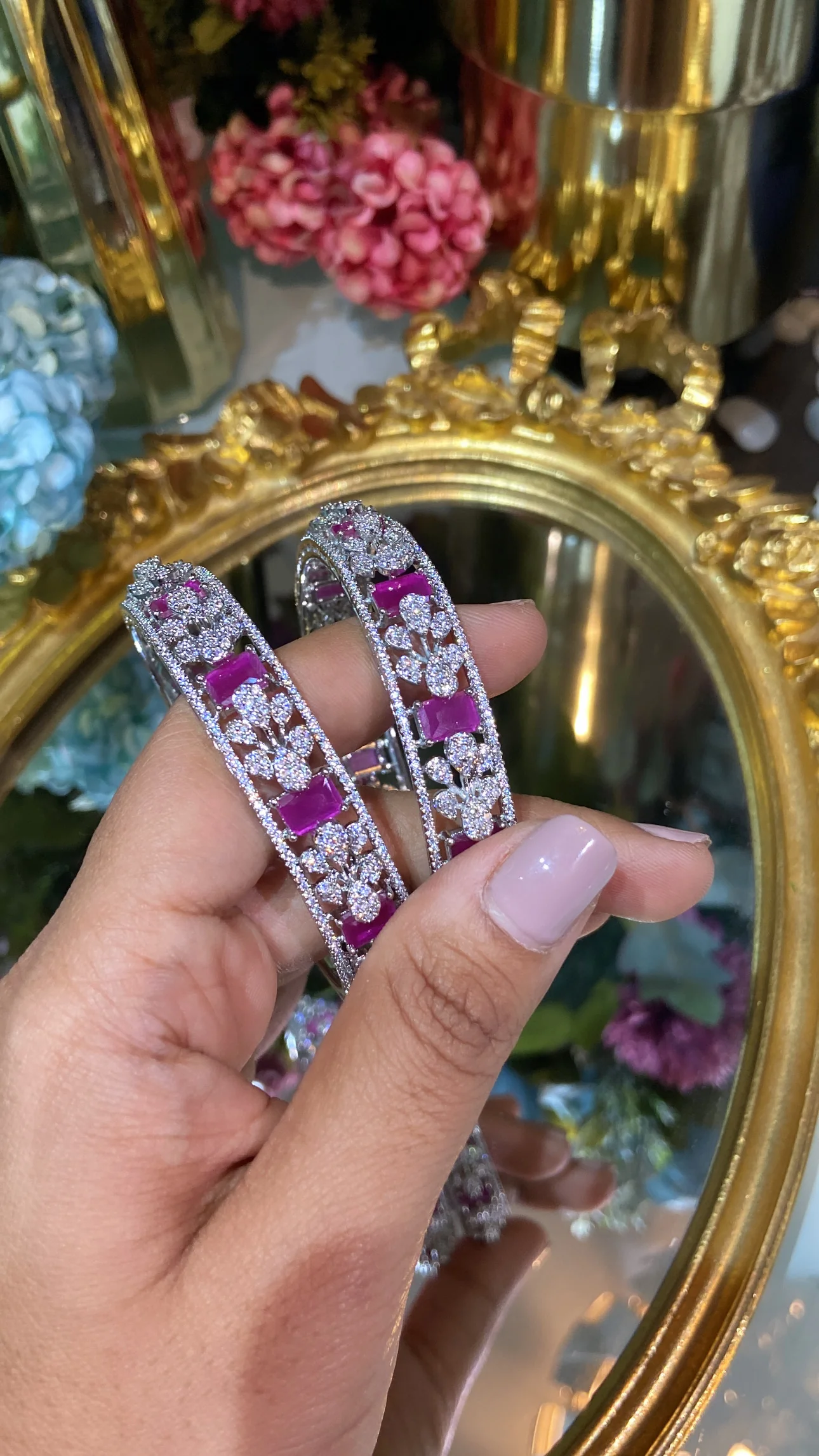 Festive Designer Diamond colour stone Bangles - PAIR (NOT OPENABLE) - Image 4