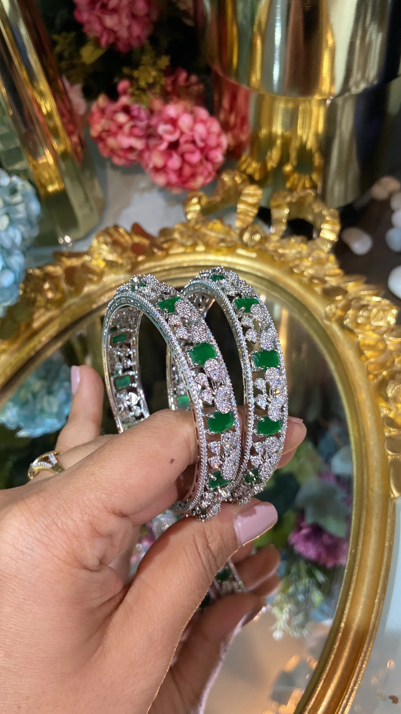 Festive Designer Diamond colour stone Bangles - PAIR (NOT OPENABLE) - Image 5