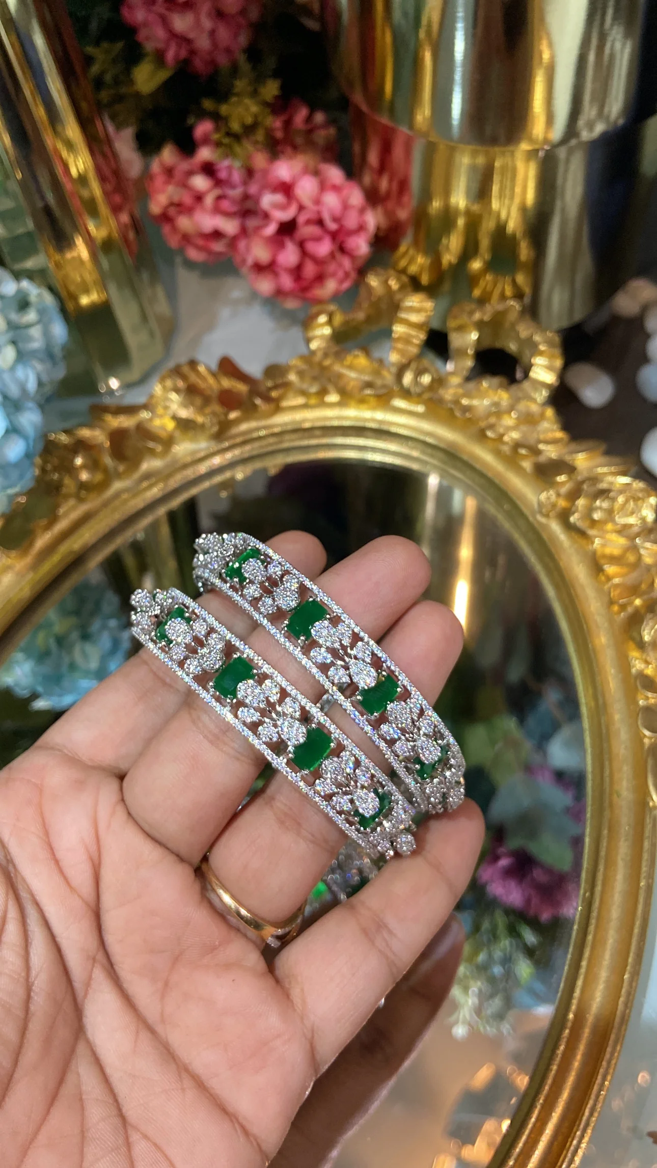 Festive Designer Diamond colour stone Bangles - PAIR (NOT OPENABLE) - Image 6