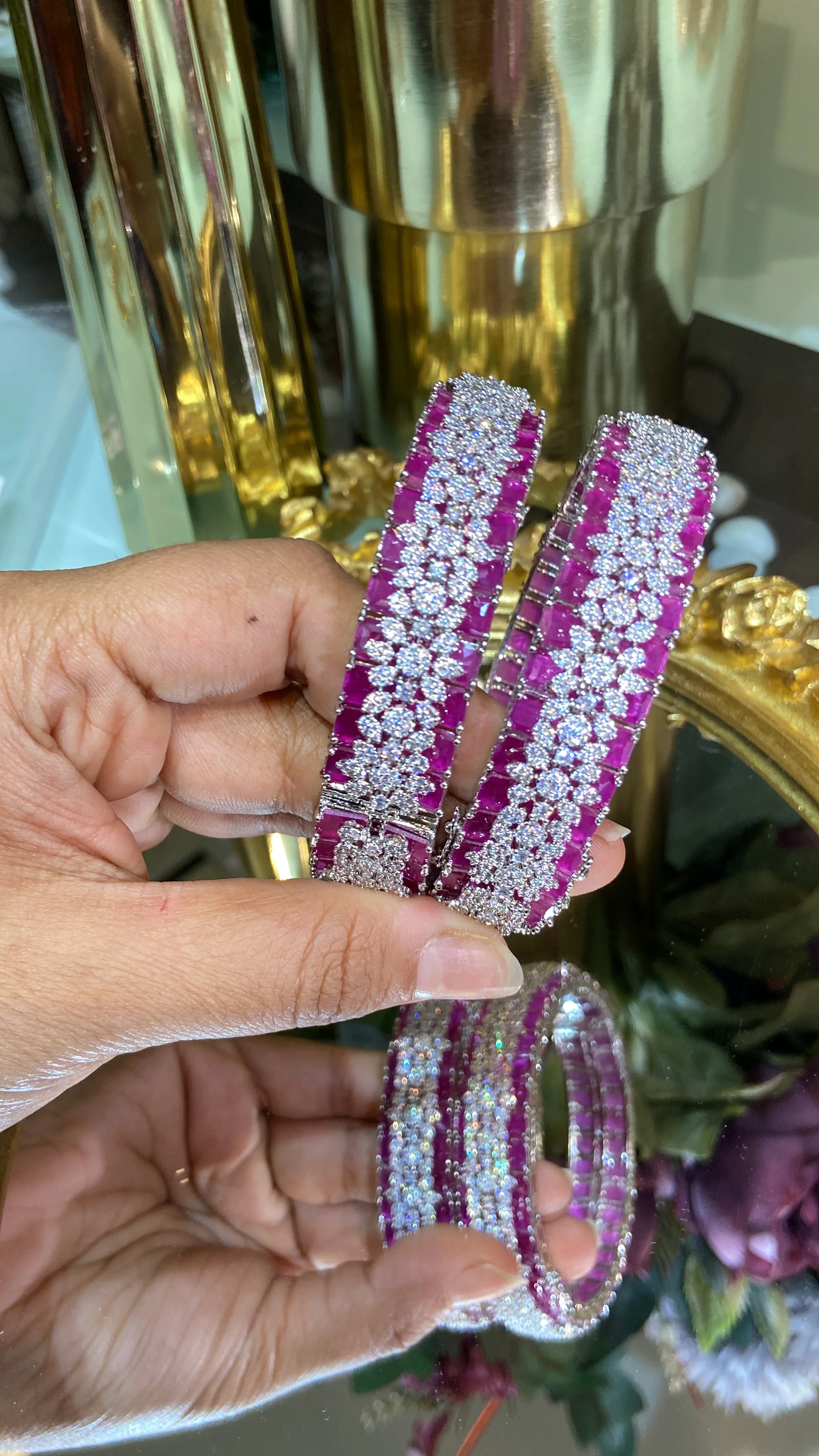 Designer Diamond colour stone Bangles - PAIR (WITH LOCK) openable 🪄 - Image 2
