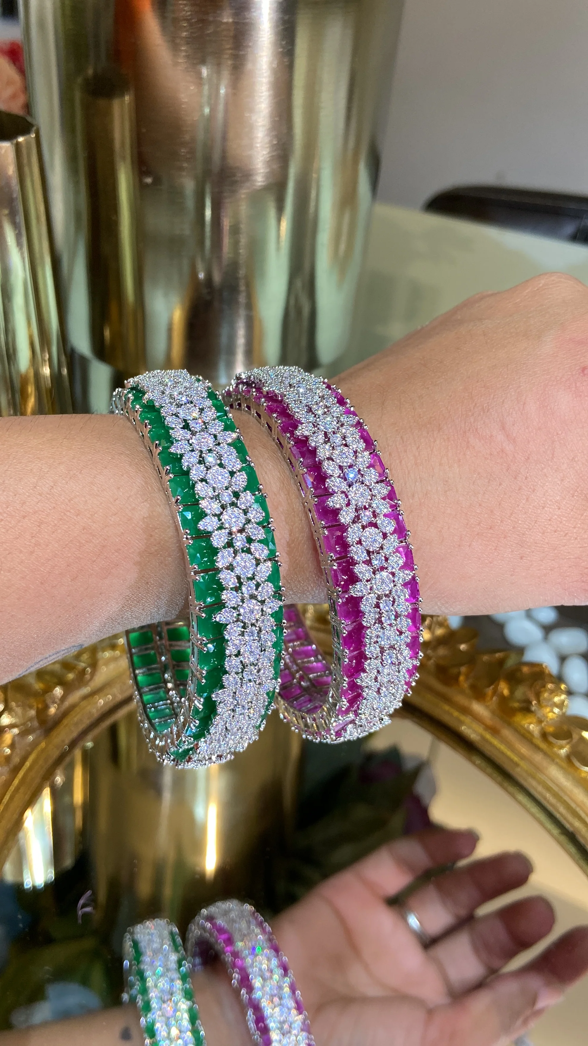 Designer Diamond colour stone Bangles - PAIR (WITH LOCK) openable 🪄 - Image 3