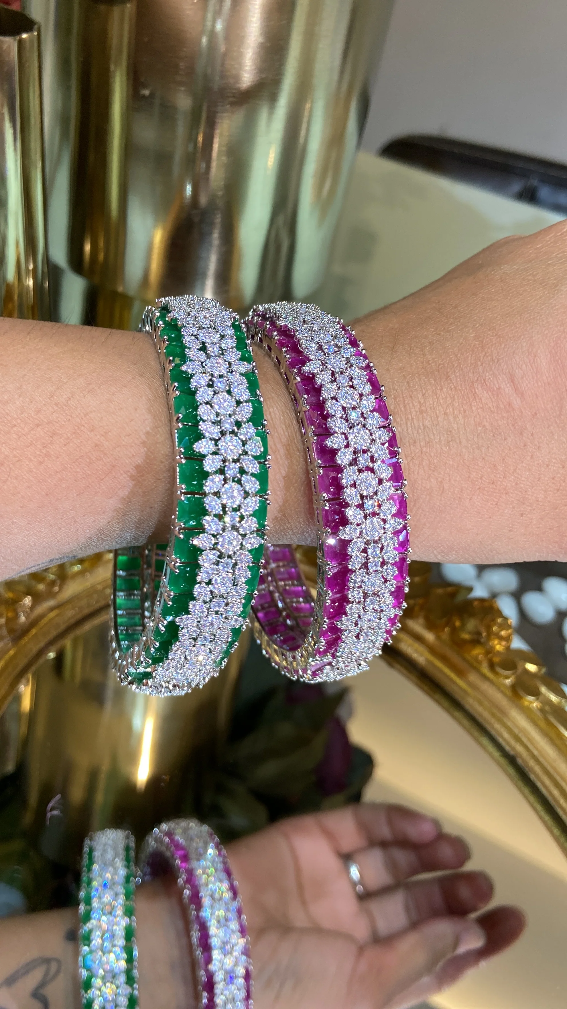 Designer Diamond colour stone Bangles - PAIR (WITH LOCK) openable 🪄 - Image 4