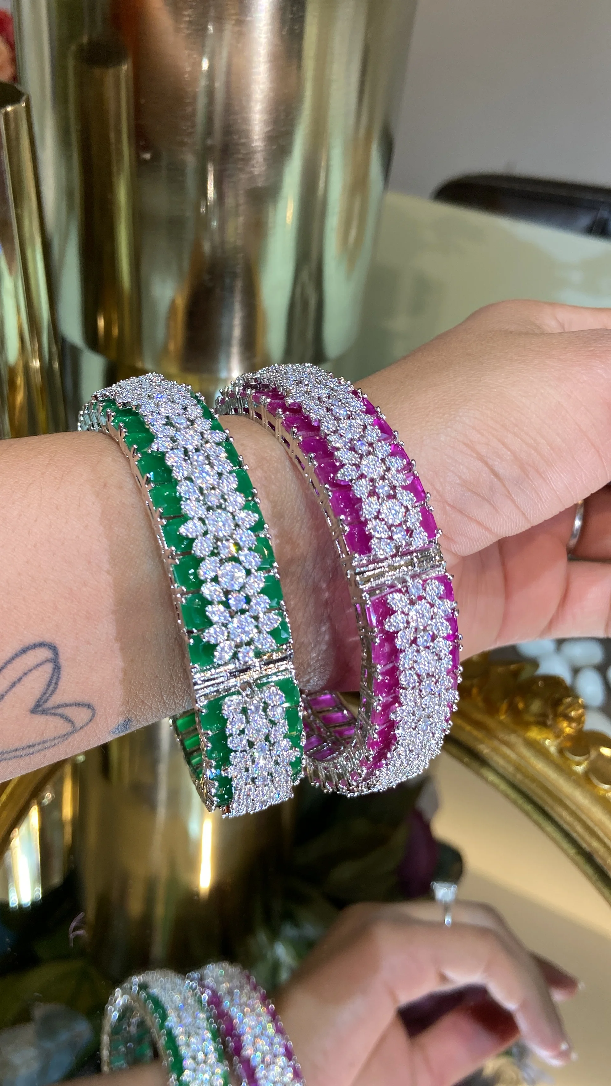 Designer Diamond colour stone Bangles - PAIR (WITH LOCK) openable 🪄 - Image 5