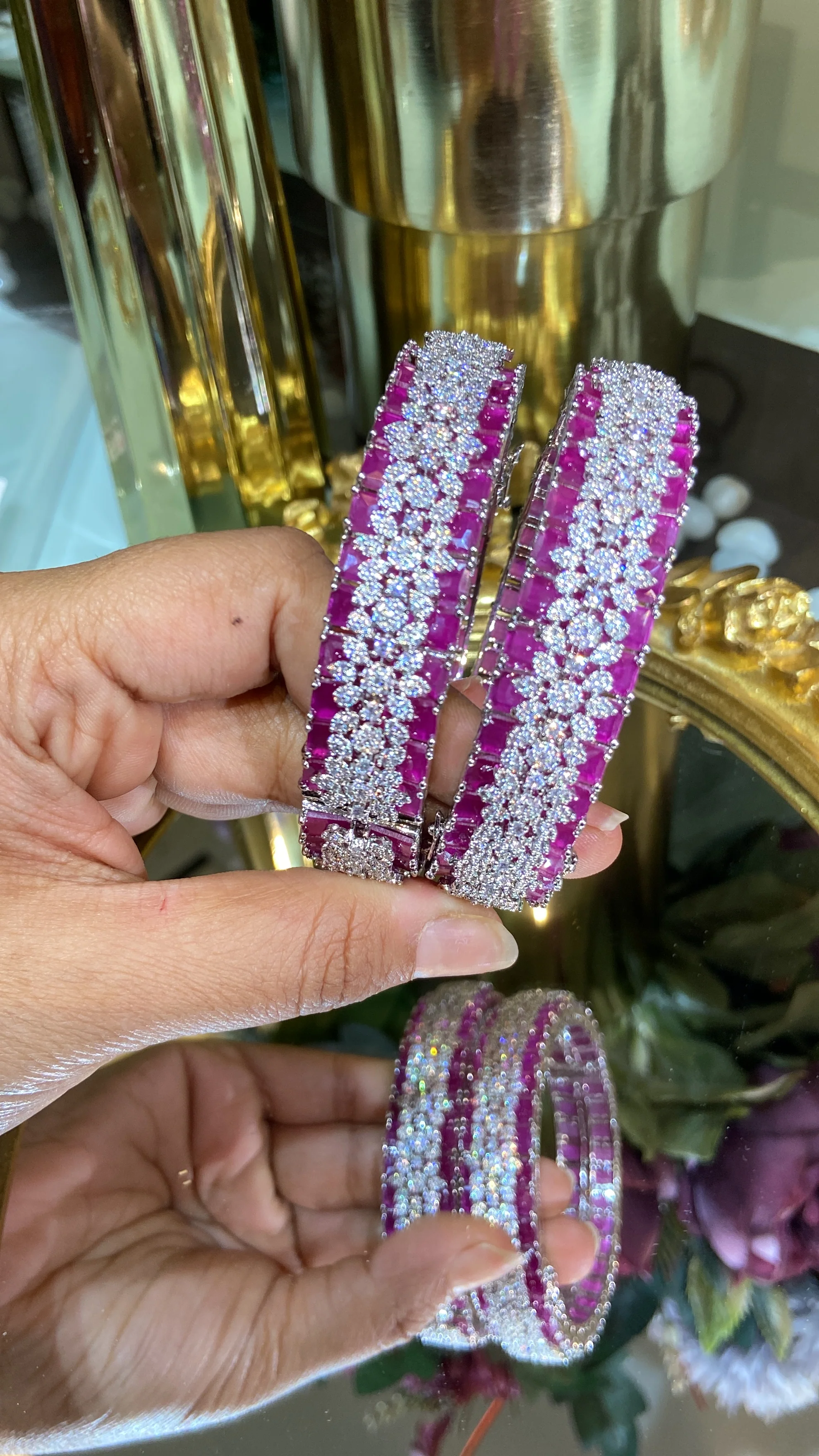 Designer Diamond colour stone Bangles - PAIR (WITH LOCK) openable 🪄 - Image 6