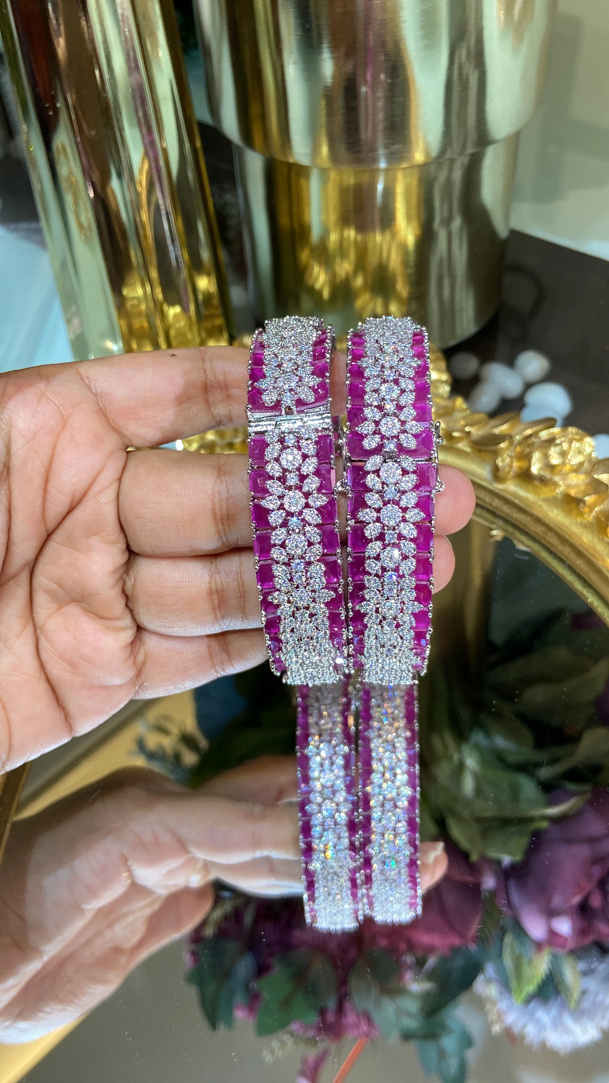 Designer Diamond colour stone Bangles - PAIR (WITH LOCK) openable 🪄 - Image 7