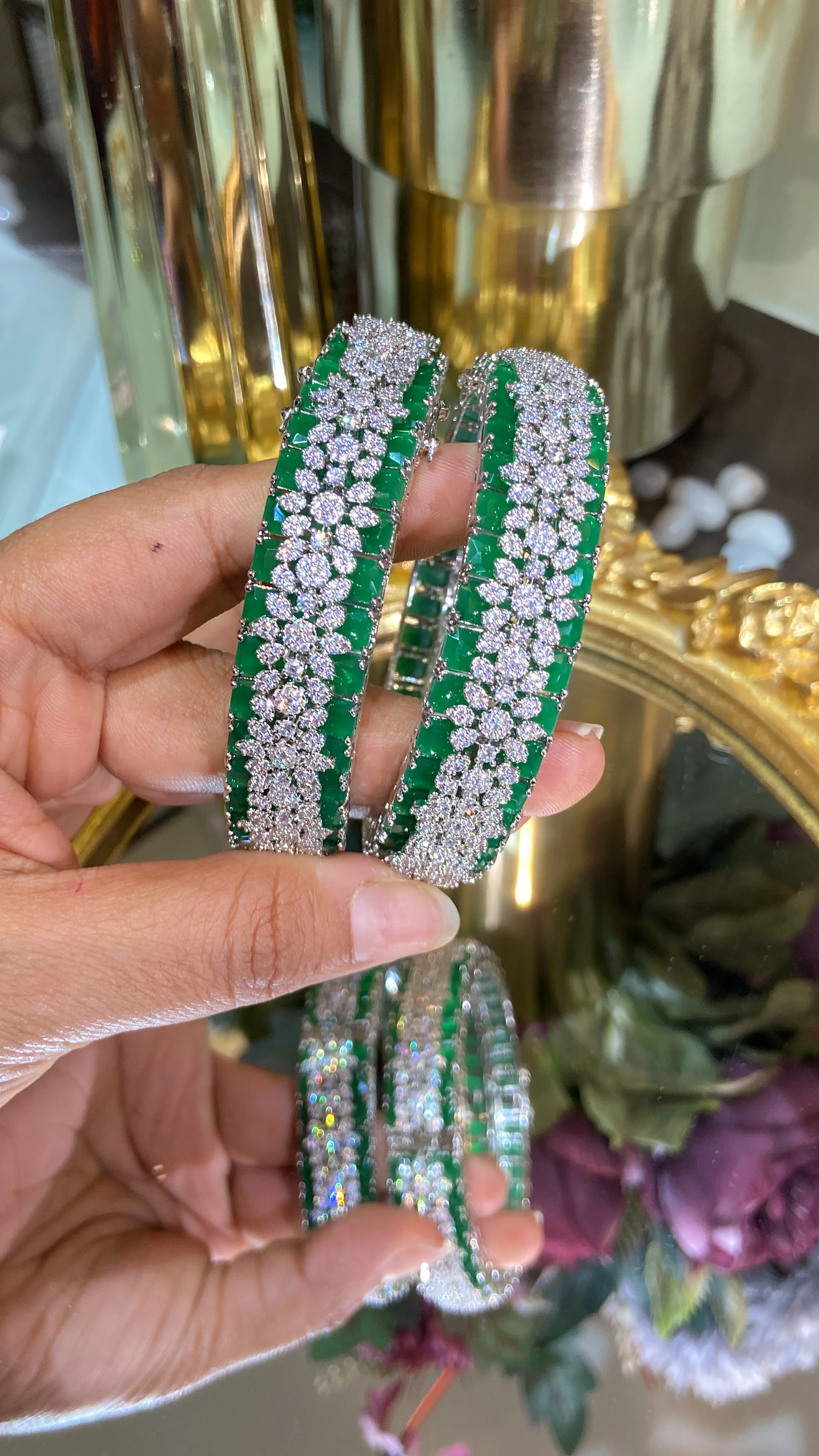 Designer Diamond colour stone Bangles - PAIR (WITH LOCK) openable 🪄 - Image 8