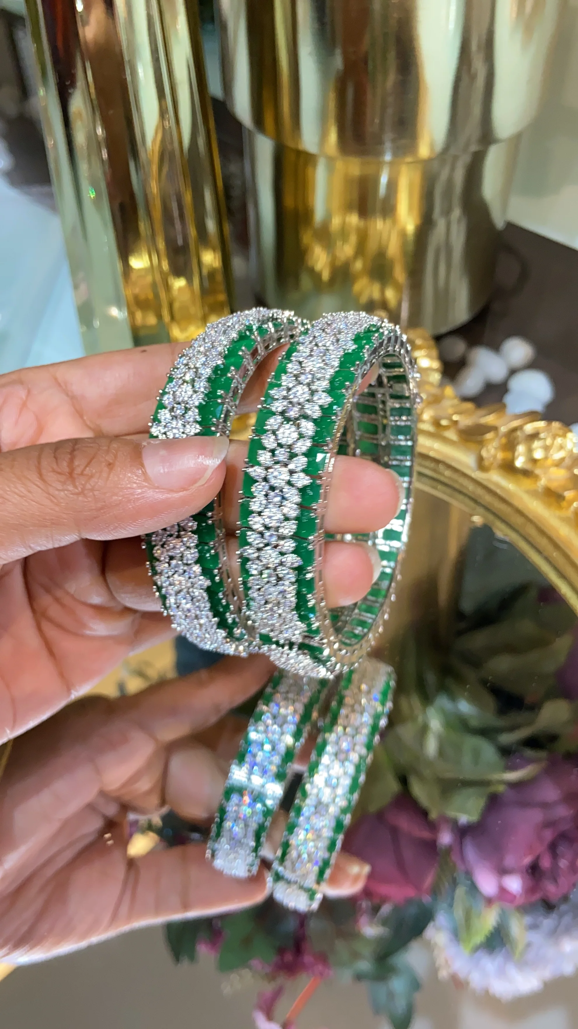 Designer Diamond colour stone Bangles - PAIR (WITH LOCK) openable 🪄 - Image 9