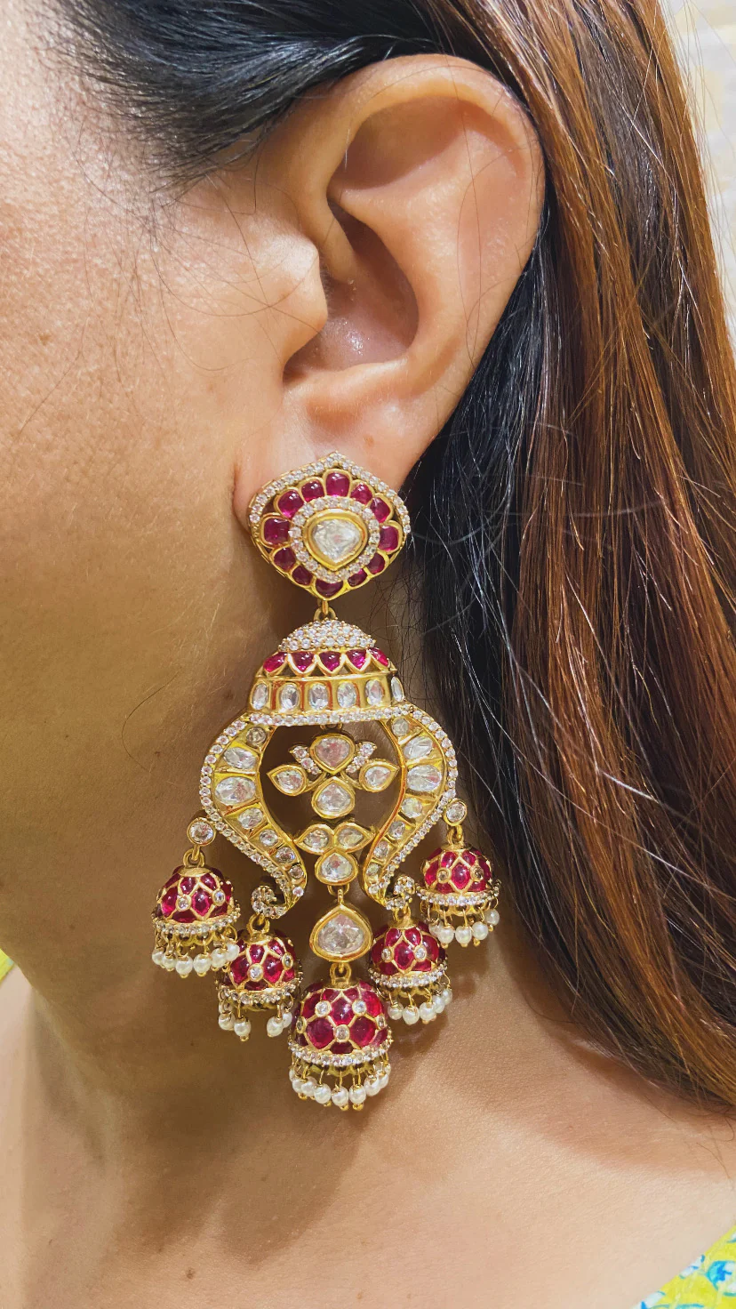 DHRITI LAYERED MOISSANITE POLKI JHUMKIS CHANDBALI - Image 3