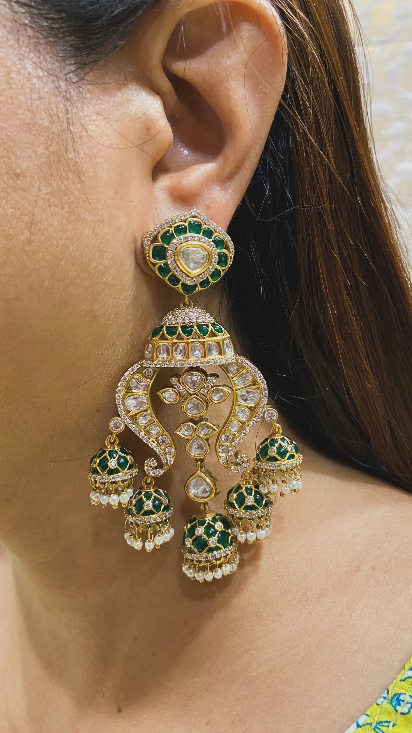 DHRITI LAYERED MOISSANITE POLKI JHUMKIS CHANDBALI - Image 4