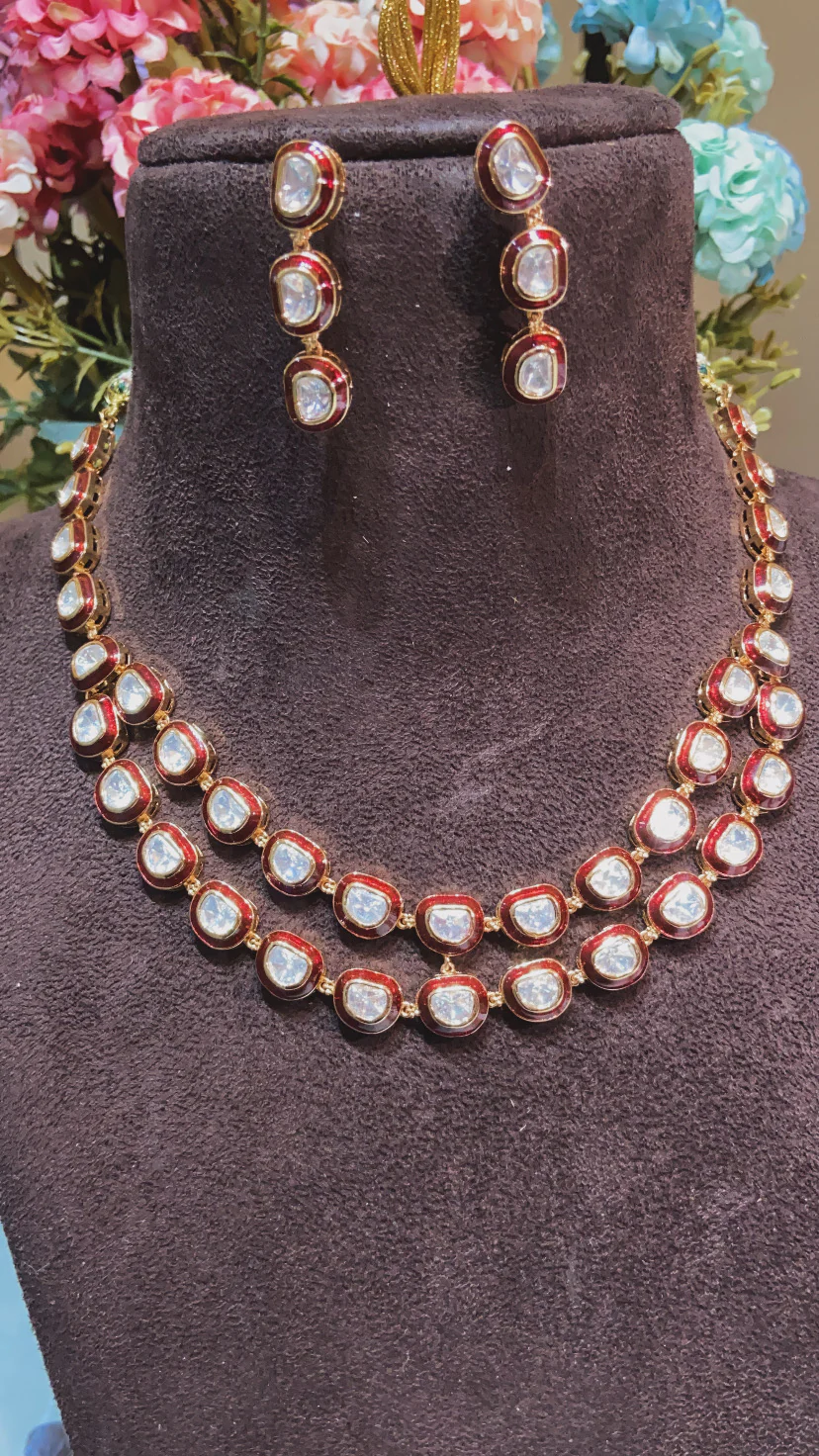 DOUBLE LINE MEENAKARI NECKLACE SET - Image 2