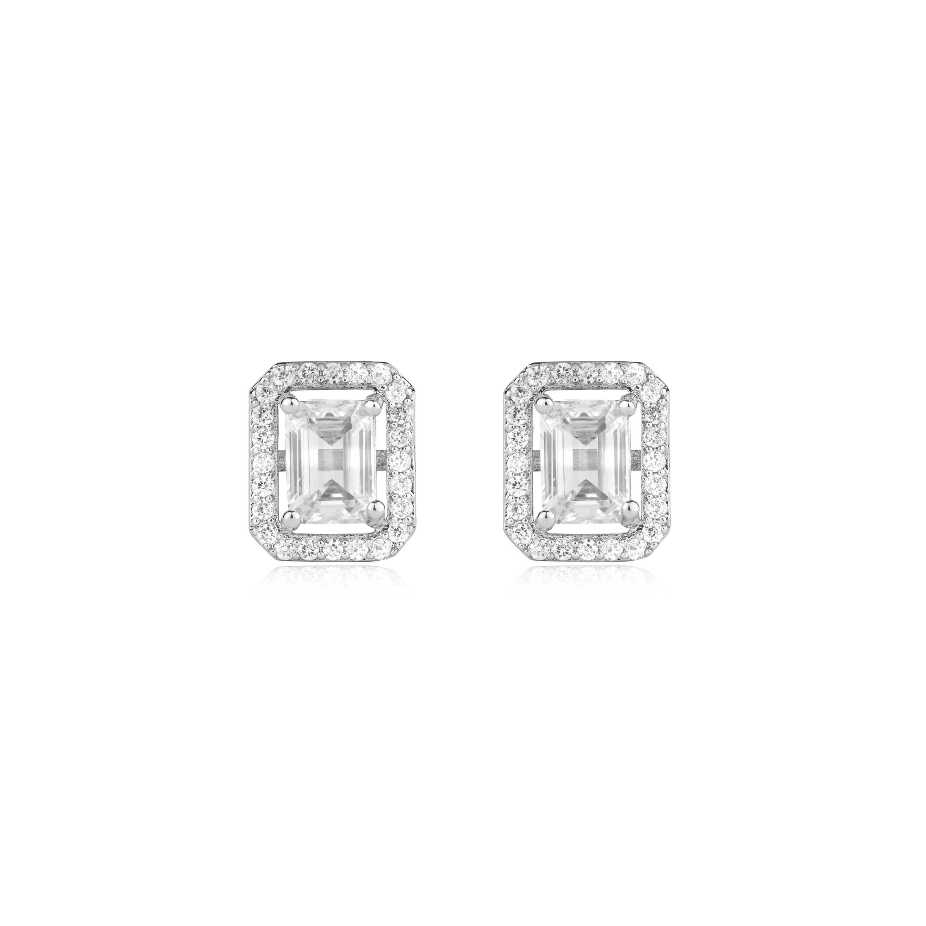 EMERALD CUT HALO EARRINGS - Image 2