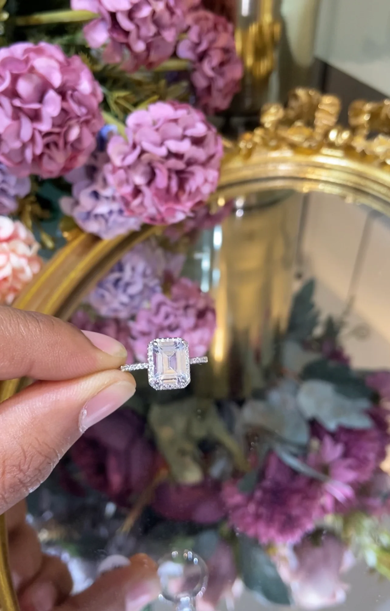 Emerald cut halo promise ring - Image 2