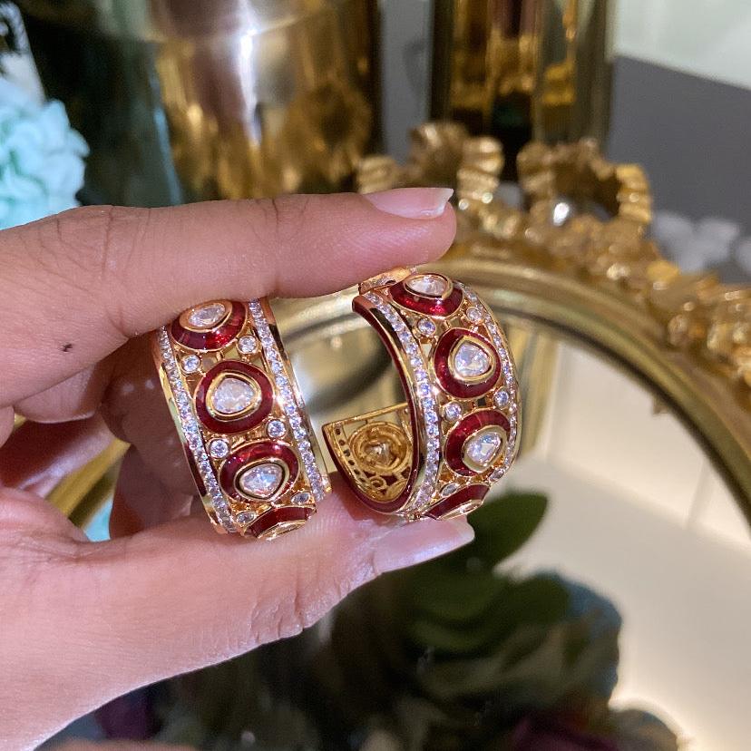 Enamel Moissanite Polki Hoops - Image 2