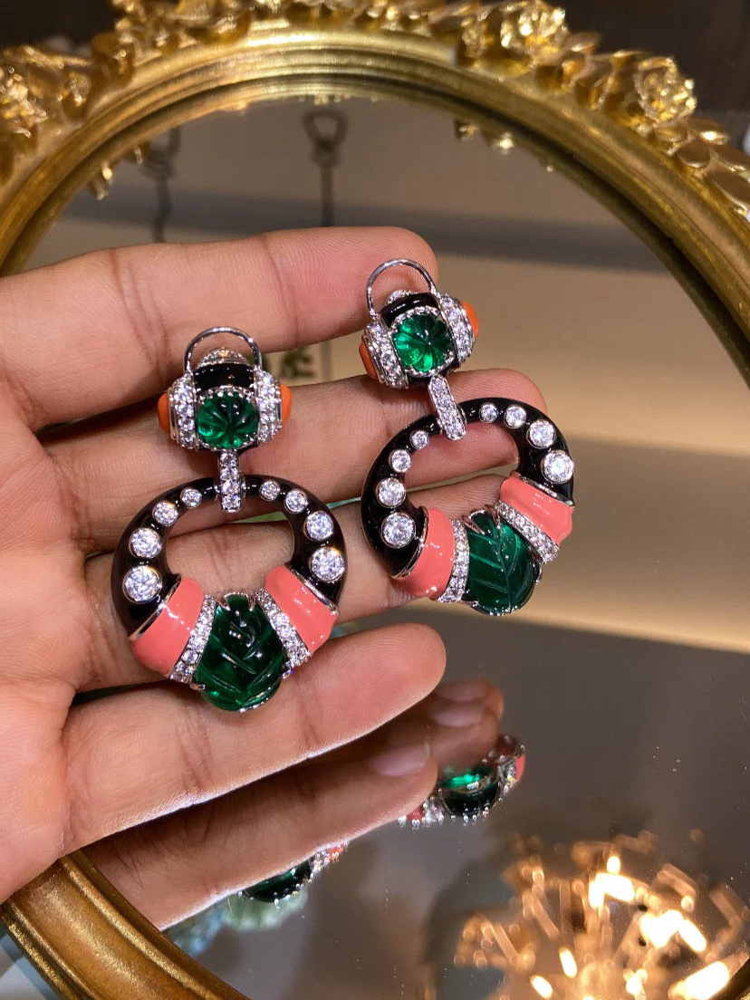 ETHNIC ENAMEL DIAMOND EARRINGS