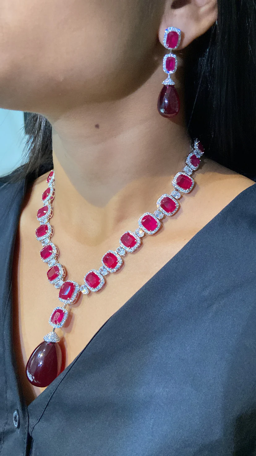 Festive Droplet diamond Necklace Set - Image 2