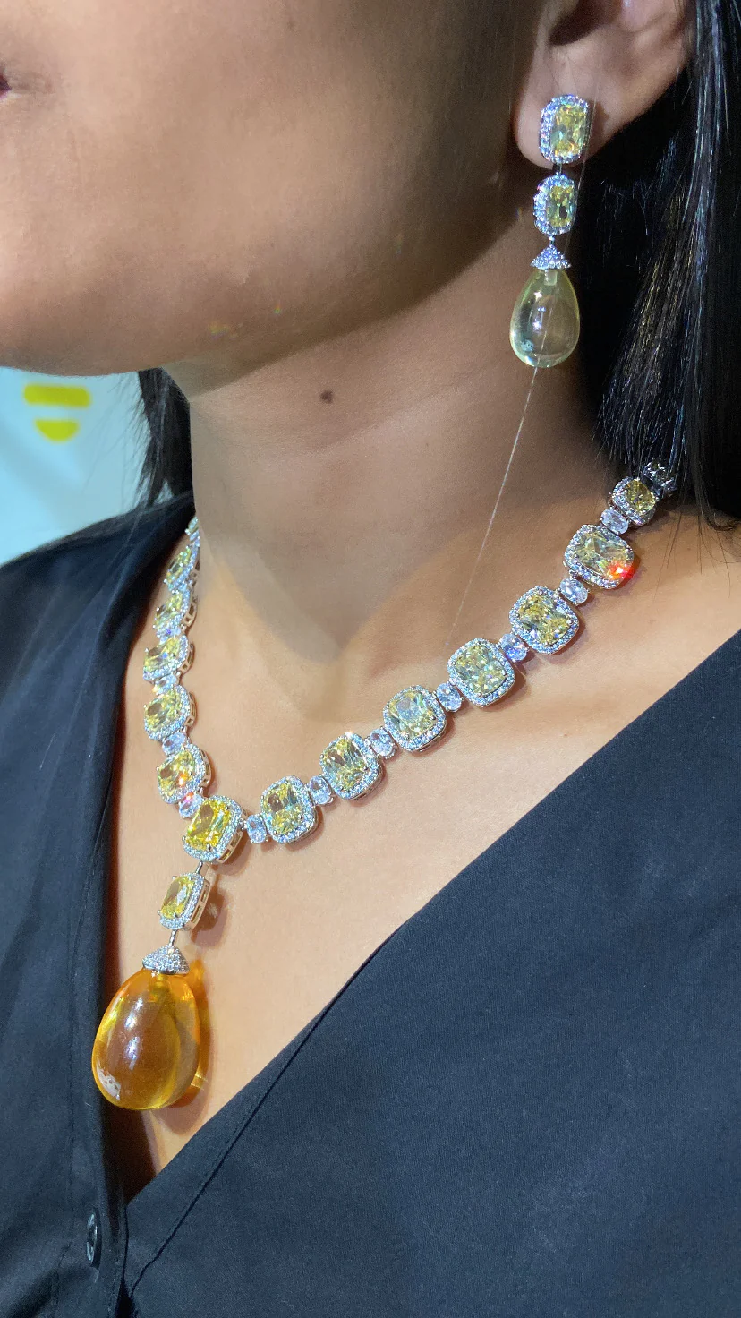 Festive Droplet diamond Necklace Set - Image 4