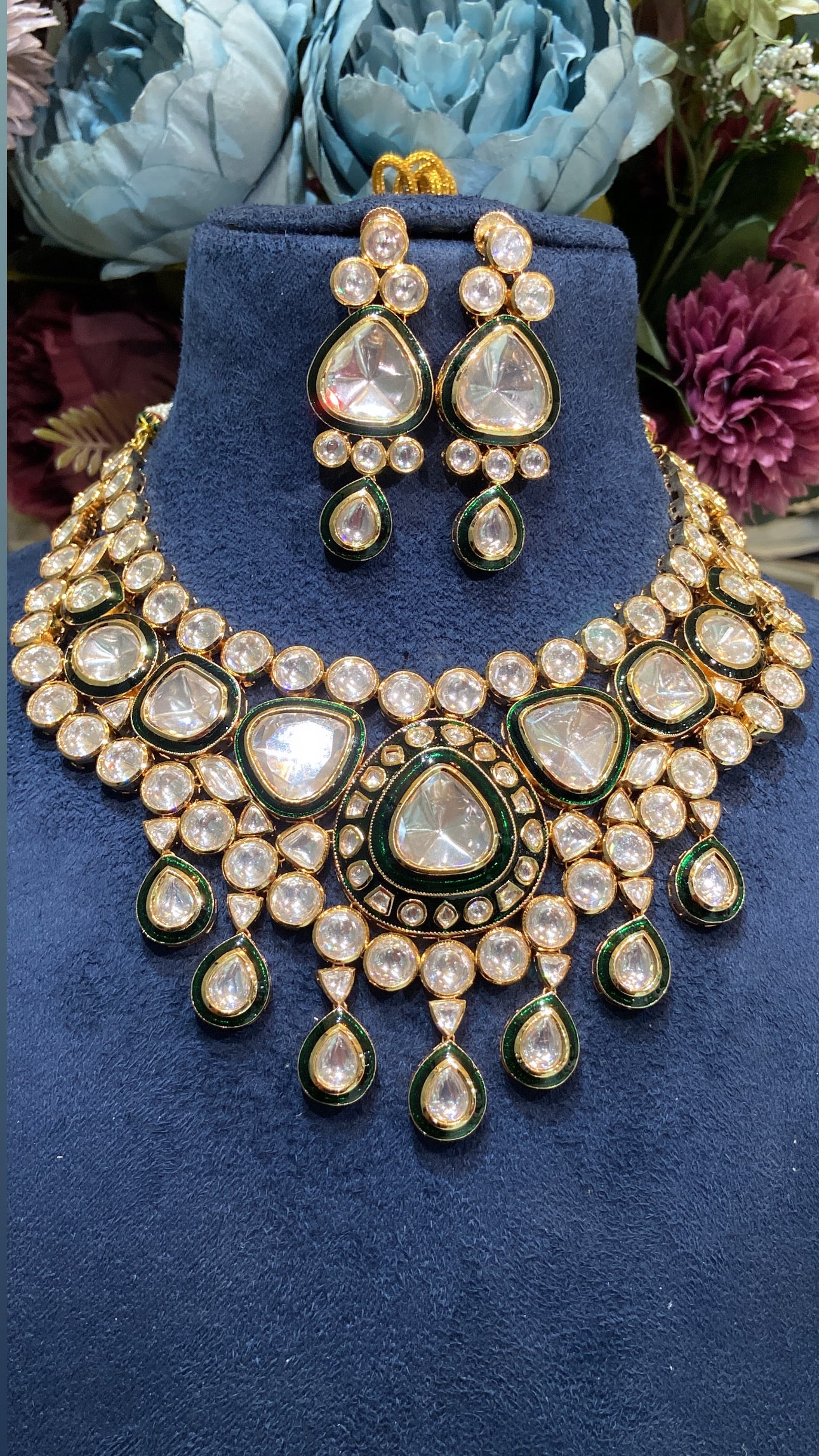 Festive evergreen meena kundan polki necklace set 🤎 - Image 2