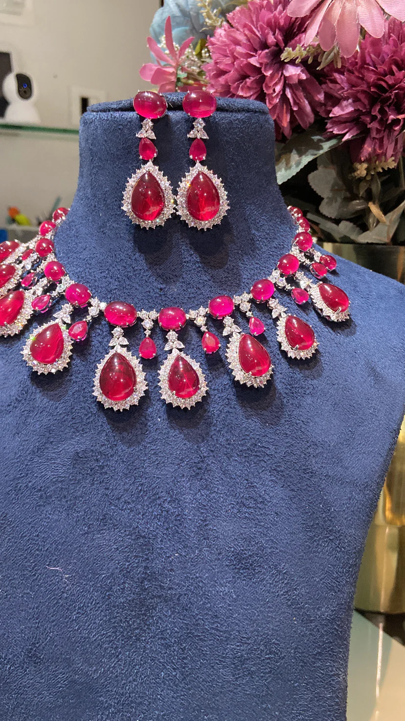 Festive Madison Coloured Diamond Necklace with Earrings - Image 2