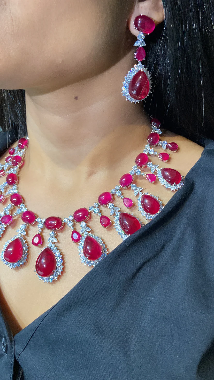 Festive Madison Coloured Diamond Necklace with Earrings - Image 6