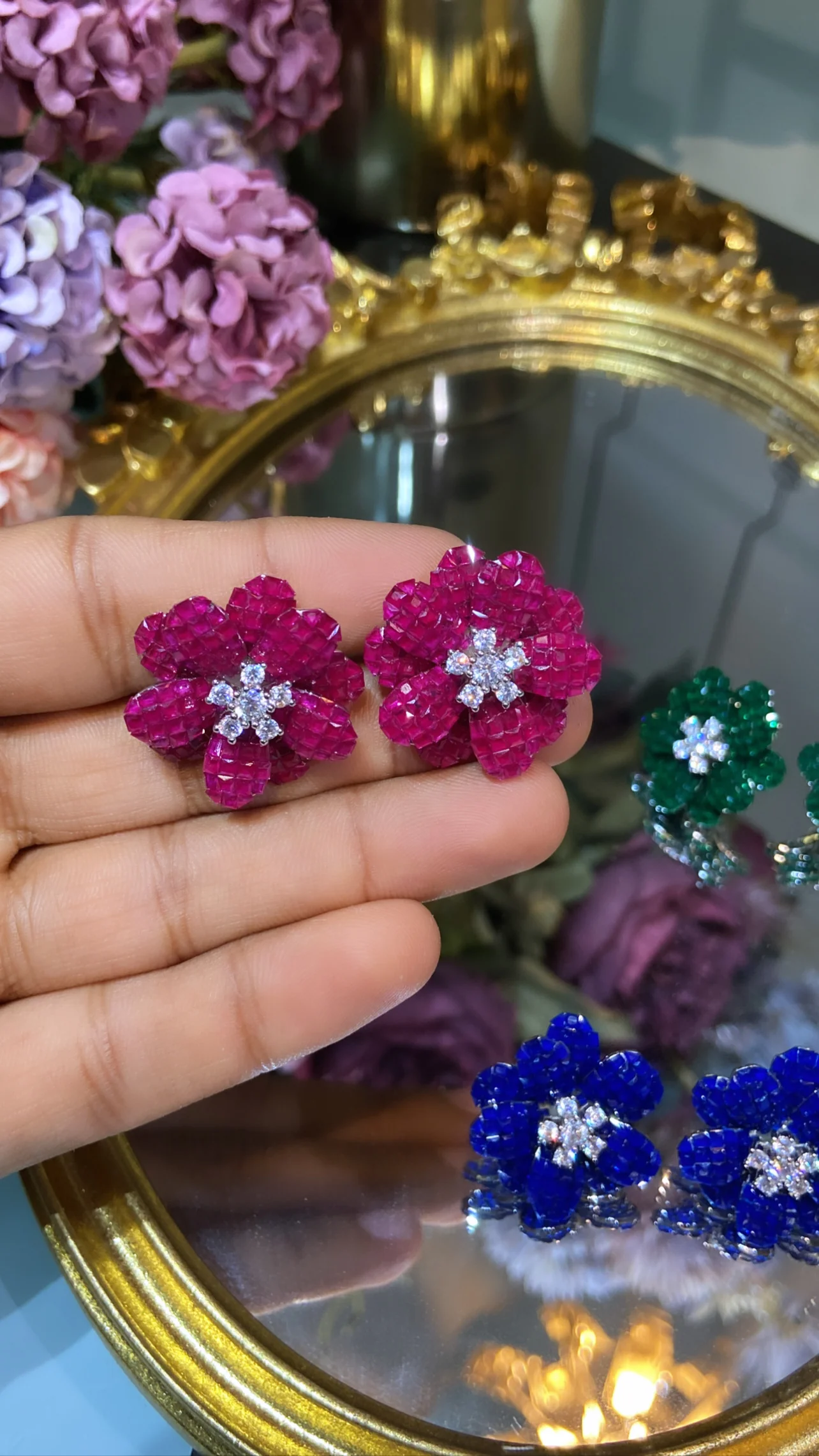 Flower Earrings (invisible setting) - Image 2
